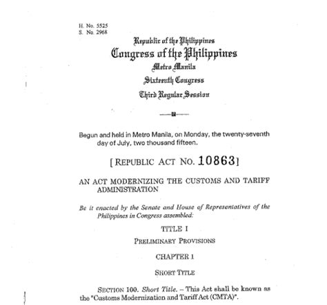 ra 10863 lawphil|RA 10863 Customs Modernization and Tariff Act .